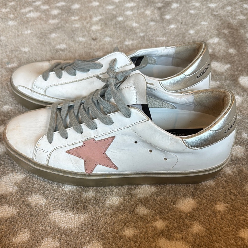 Golden Goose White and Pink Star Sneakers sz 39